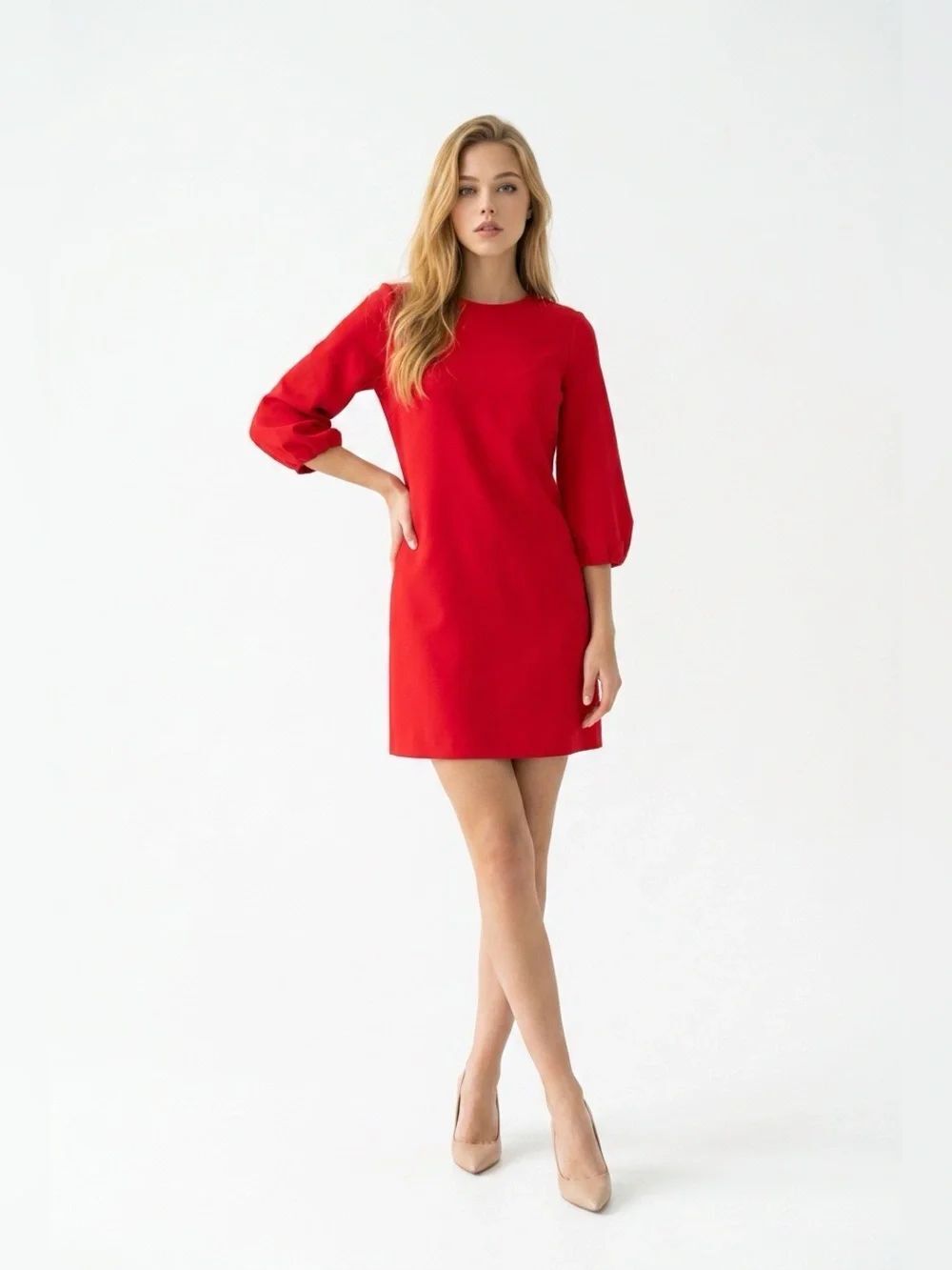 Charles Henry Red Mini Dress with Balloon Sleeves